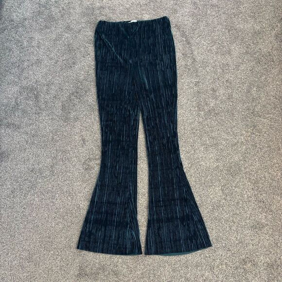 Urban Outfitters Rosie Velvet Plisse Flare Pant, Teal size M - Picture 2 of 8